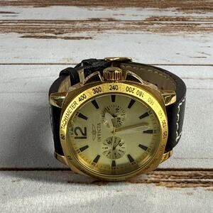 INVICTA 0856 Men's Dress Watch Gold Dial Black Strap Day Date Tachymeter
